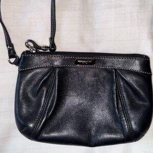 Coach Black Leather Clutch with Pleated Design